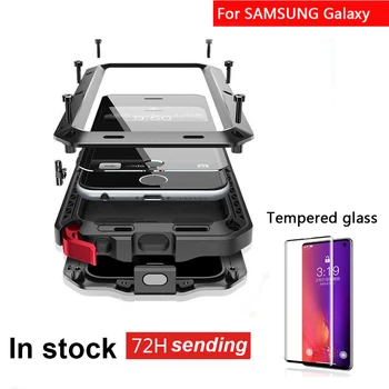 Szkło hartowane + pełna osłona luksusowy metalowa obudowa dla Samsung S7 S8 S9 S10 Plus Note Note 8 9 Note 10 plus противоударная pokrywa