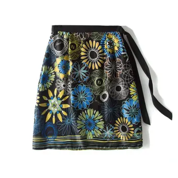 Sznurowanie motyl wzór druku jedwabna spódnica Jedwabna damska Wysoka Talia All-match - A-line sukienka lato 2020 moda nowy styl