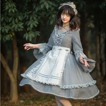 Słodki Lolita fartuch rocznika koronki odpinany pasek na ramię gothic Lolita fartuch Kawaii dziewczyna Loli cosplay