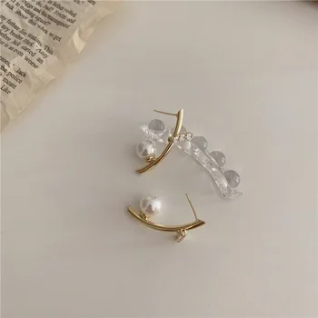 TIMEONLY błyszczący Kryształ rhinestone skrzyżowane geometryczne kolczyki złoty kolor metalu sztuczne perły asymetryczne kolczyki drop dla kobiet prezent