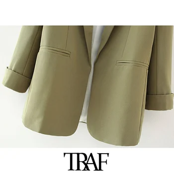TRAF damska moda Biurowa ubrania bazowe blezery płaszcz vintage kieszenie z długim rękawem Damska odzież wierzchnia eleganckie bluzki