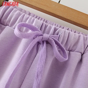 Tangada 2020 jesień kobiety fioletowy bluza garnitur damskie zestawy szorty zestaw garnitur 2-częściowy zestaw słodki top i szorty 5X7