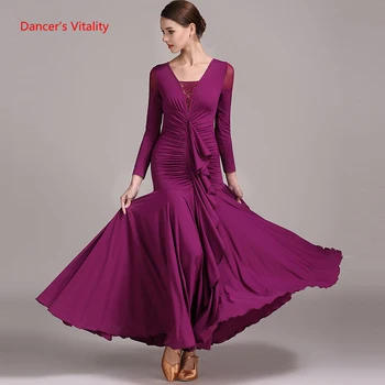 Taniec Towarzyski Sukienka Stałe Długie Rękawy Duża Huśtawka Sukienki Dla Kobiet Towarzyski Walc Tango Taneczne Stroje Konkurs