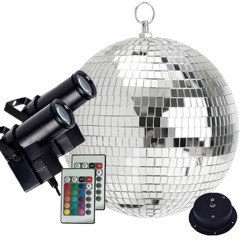 Thrisdar Dia25CM 30CM obrotowy disco lustro piłkę z 2szt pilot zdalnego sterowania RGB Promień Pinspot lampa Party Disco Ball Stage Light