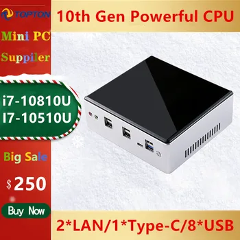 Topton Mini PC Intel Core i7 10810U 10710U 2*DDR4 M. 2 SSD NVMe Windows 10 dual-band WiFi HDMI DP 4K HTPC NUC Type-C 2*Ethernet