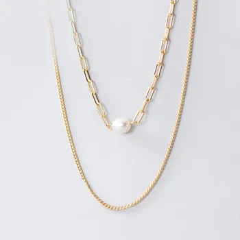 TrustDavis obecnie стерлинговое srebro próby 925 podwójny łańcuch słodkowodne perły naszyjnik Naszyjnik dla kobiet poprawiny S925 biżuteria DS888