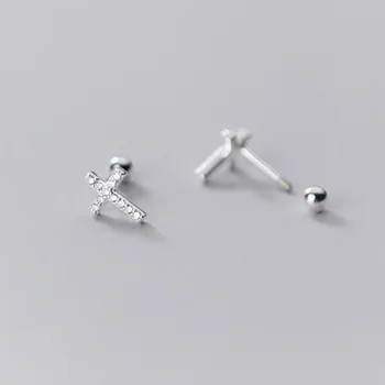 Trustdavis Real 925 srebro krzyż błyszczący CZ piłka śruba kolczyki pręta dla kobiet ślub minimalistyczny wykwintne biżuteria DS1136