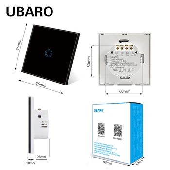 UBARO EU/UK Luxury Tempered Crystal Glass Panel Light Wall Led Touch Switch Blacklight Interruptor par Luz AC100-240V 1 Gang