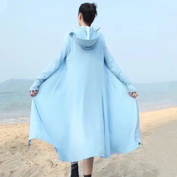 UHYTGF fashion outdoor thin sun protection womens clothing Anti-UV Oddychającym summer jacket hooded ice silk long beach coats 863