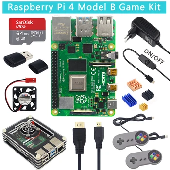 UK Raspberry Pi 4 Model B Game Kit + 64 32 GB karta SD + akryl etui +wentylator+ przełącznik zasilania + pady + kabel HDMI do Pi 4