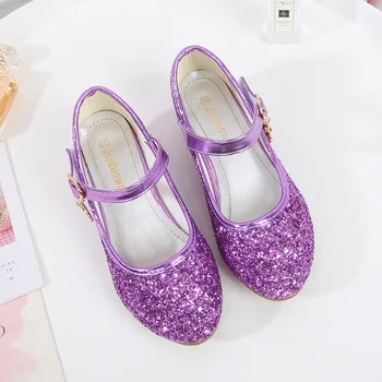 ULKNN Girls Purple High Heels For Kids Princess RED Shoe Leather buty dziecięce przyjęcie ślubne buty okrągłe toe 1-3 cm