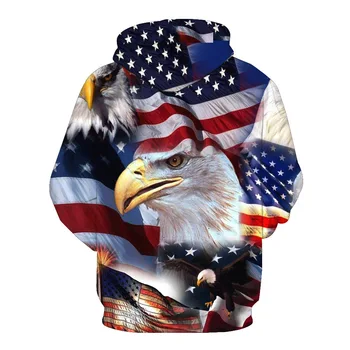UNEY męskie orzeł z kapturem patriotyczne bluzy z kapturem zwierząt z długim rękawem flaga topy La hip-hop na co dzień flagi, odzież