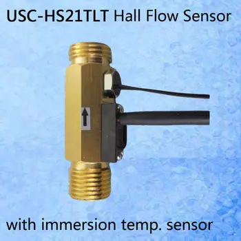 USC-HS21TLT mosiężny korpus hall effect czujnik przepływu wody z czujnikiem temperatury NTC50K 1-30L/min męski G1/2