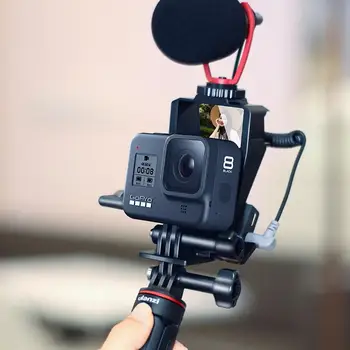 Ulanzi Flip Up Vlog Selfie Screen uchwyt do Gopro 8 7 6 5 Vlog Mirror potrójne mocowanie zimne stopki do led światła mikrofonu