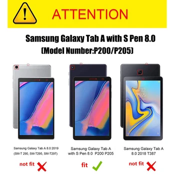 Uroczy dinozaur wzór klapki skórzane etui trzy razy składany stojak pokrywa tabletu Samsung Galaxy Tab A 2019 8.0 S Pen P200 P205