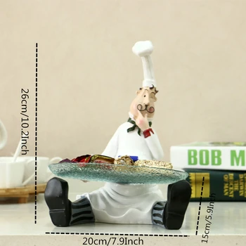 VILEAD 26 cm żywicy kucharz trzyma owocowe talerz figurki moda oszczędny dom restauracja dekoracja stołu ludzie miniaturowy ornament