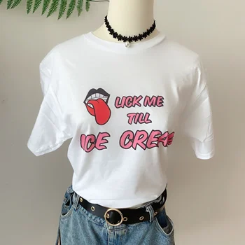 VIP HJN Liźnięcia Me Till Ice Cream Funny Ice Cream Summer T Shirt Joke T-Shirt Punk Kawaii T Shirt Tee Tops
