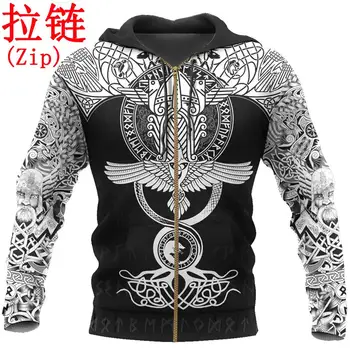Viking Raven Of Odin Tattoo 3D Printed Męskie bluzy Harajuku Fashion z kapturem męska casual kurtka Zip z Kapturem WJ005