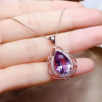 Vintage zewnętrzny fioletowy Kryształ ametyst kamienie szlachetne diamenty wisiorek naszyjniki dla kobiet różowe złoto kolor naszyjnik łańcuch biżuteria