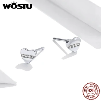 WOSTU New Shiny Heart Ear stud 925 srebro małe kolczyki pręta dla kobiet srebro biżuteria FIE948