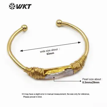 WT-B489 WKT naturalne perły drut owinięty bransoletka złoty pierścień nieregularne perłowa bransoletka, żeński, moda bransoletka biżuteria