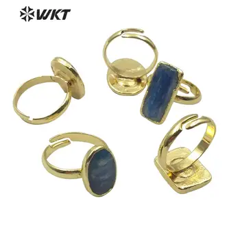 WT-R350 kamień naturalny pierścień okrągły/kwadratowy kształt niebieski cyjanit pierścień niepowtarzalny design galwanicznie złota pierścień kobieta biżuteria moda