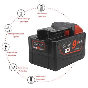 Waitley 18V 9000mAh Replacemet Lithium ion 9Ah Power Tool Battery for Milwaukee Xc M18 M18B Cordless Tools Batteries
