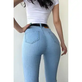 Wavsiyier Koreańskie Denim Spodnie Kobiety 2020 Jesienne Jeans Stretch Elastyczny Plus Rozmiar Meble Odzież Wysokiej Talii Spodnie Jeansowe Stałe Vintag