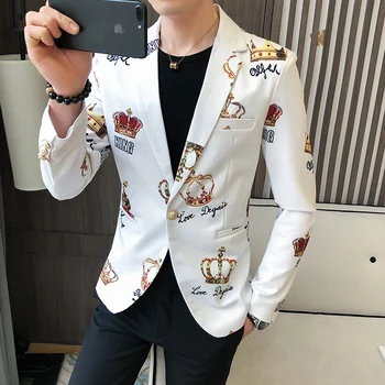 Wiosenna odzież indywidualne hetman print męski mały strój koreański styl Slim Fit blazer kurtka