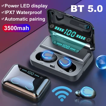 Wodoodporny Bluetooth 5.0 bezprzewodowe słuchawki CVC 8.0 redukcja szumów dotykowy led cyfrowy wyświetlacz słuchawki z ładowania skrzynią 3500 mah