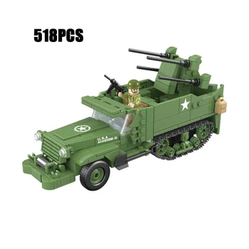 Wojna światowa M16 MGMC half track air defense vehicle moc batisbricks building block ww2 armia USA figurki model cegły zabawki