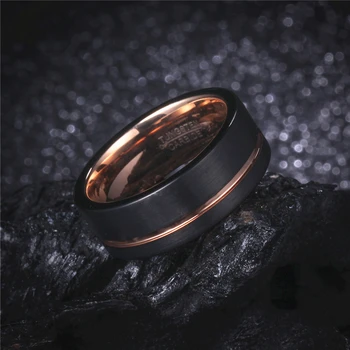 Wolframu obrączka pierścionek 8 mm dla mężczyzn kobiet czarne i różowe złoto kolor rury cięte matowy polski rozmiar 8.5 9 9.5 10