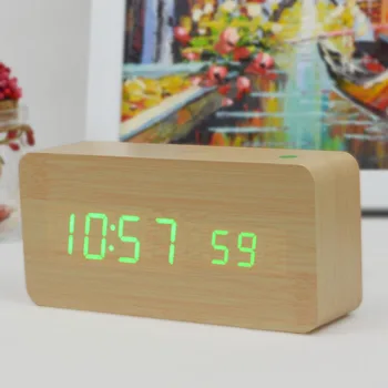 Wood Bambus LED Alarm Clock Despertador Modern color Temperature sound cotrol USB/AAA LED elektroniczny stacjonarny cyfrowy zegar na biurko