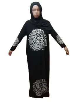 Wyprzedaż elastyczny czarny damski szlafrok szalik szyć na nim słowa muzułmańska Abaya (garnitur 160 cm ~165 cm wysoka lady)