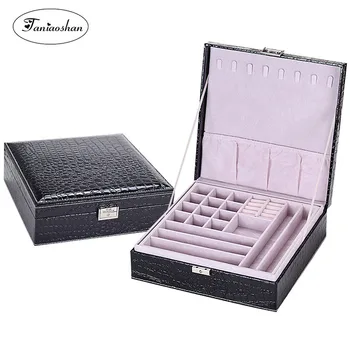 Wysoka pojemność szkatułka do biżuterii wielokolorowy mody sztuczna skóra organizator biżuterii pudełko naszyjnik pudełko do przechowywania 2 warstwy retro szlachetny