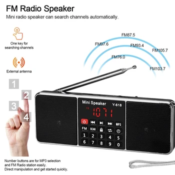 Y-618 Mini Fm-Radio Digital Portable Dual 3W Stereo Speaker Mp3 o Player High Fidelity Sound Quality W/ 2 Inch Display S