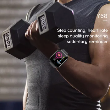 Y68 D20 Smart Watch wodoodporny fitness-tracker monitor rytmu serca, ciśnienie krwi Bluetooth Smartwatch Apple IOS Android