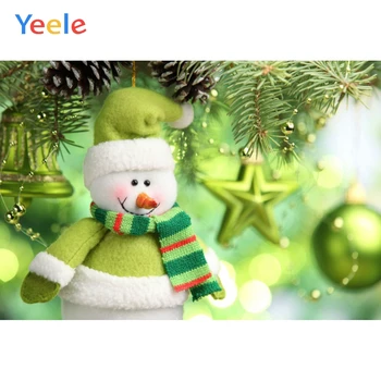 Yeele Merry Christmas Green Balls Stars Snowman With Hat Cloth Pine Background Photophone Photography for Decor indywidualny wymiar