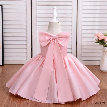 Yoliyolei Big Bow Baby Satin Princess Dress Kids Wedding Casual Clothes dzieci druhny Vestidos 6M-7Y Party Girls Dresses