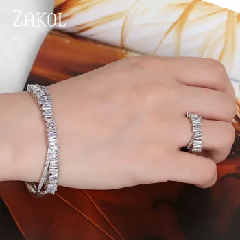 ZAKOL Fashion AAA Cubic Zircon Adjustable Bracelet &Bangle Mankiecik X Shape Women For Jewelry Anniversary FSBP165