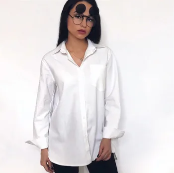 ZHISILAO eleganckie gładkie koszule z długim rękawem, bawełniana, lniana bluzka plus rozmiar koszulki Oversize biała bluzka Maxi Boyfriends Chemisier