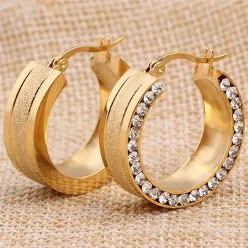 ZORCVENS 2020 New Rose Gold Color Stainless steel Earring for Women Round Crystal White Cubic Zirconia Hoop Earrings for Women