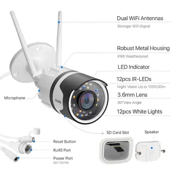 ZOSI 1080P HD WiFi Wireless IP CCTV Surveillance Security Camera with IR Night Vision Outdoor Home Audio Human Detection P2P 2MP
