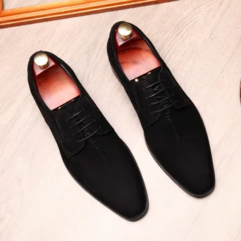 Zamszowe męskie skórzane buty z naturalnej skóry оксфордские buty męskie moda buty brązowe, czarne buty sznurowane ślubne biurowe formalne buty męskie