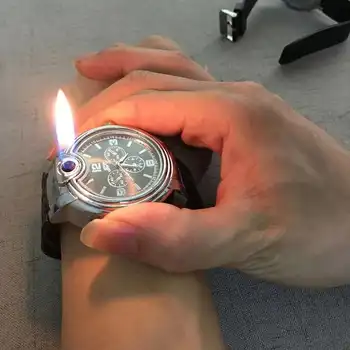 Zapalniczka zegarek męski zegarek moda casual kwarcowy wielokrotnego użytku Butan gaz, analogowy zegarek męski zegarek zegarki Relogio Masculino horloge