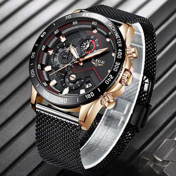 Zegarki męskie LIGE Top Brand Luxury Sport Chronograph zegarek kwarcowy męskie casual całkowicie stalowa wodoodporny zegarek Relogio Masculino