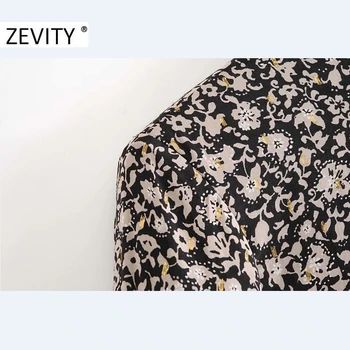 Zevity New Women Fashion O Neck Flower Print Breasted Smock bluzka biurowe panie z długim rękawem Blusas Femininas koszulki topy LS7259