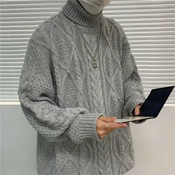 Zima golf sweter męska ciepła moda casual retro z dzianiny sweter mężczyźni temat koreański drutach swetry odzież Męska