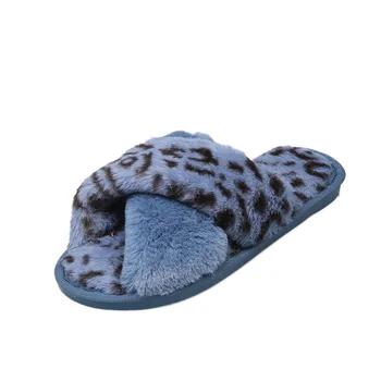 Zimowe damskie domowe kapcie ze sztucznym futerkiem moda ciepłe buty kobieta poślizgu na mieszkania damskie slajdy Leopard plus rozmiar 41 YYJ128