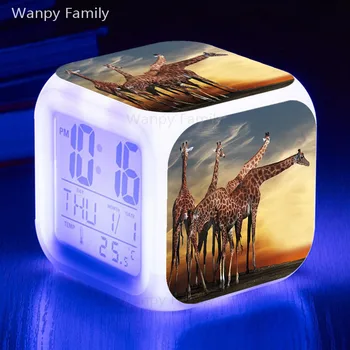 Zwierzę żyrafa LED budzik 7 Kolor świecące cyfrowy budzik do pokoju dziecięcego lampka nocna zegarek elektroniczny zegarek prezent